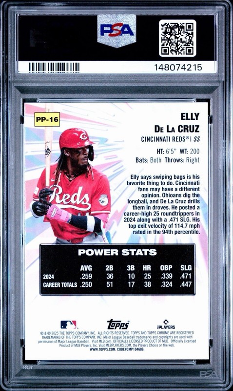 2025 Topps Chrome Elly De La Cruz Power Players #PP-16 REDS PSA 10 view 2