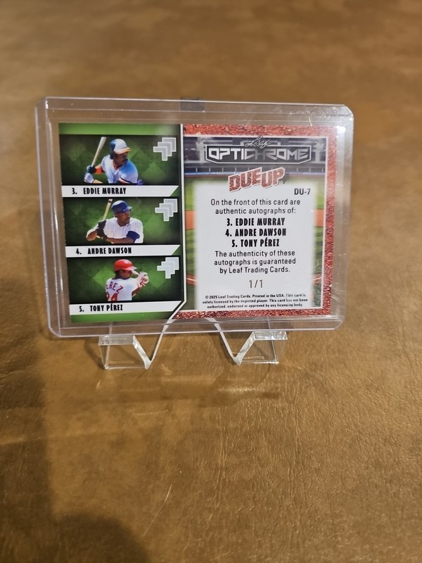 2025 Leaf Optichrome Eddie Murray Andre Dawson Tony Perez Triple Auto 1/1 view 2