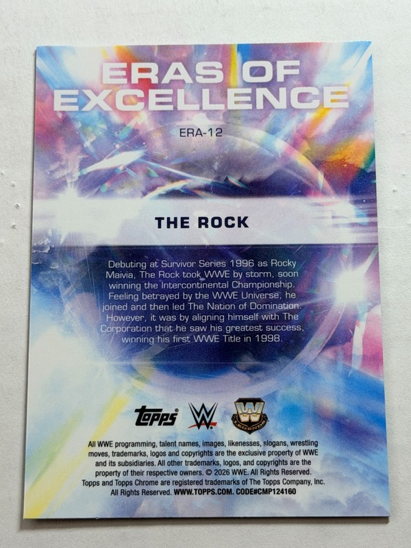The Rock Dwayne Johnson 2026 Topps WWE Chrome Eras of Excellence Insert SP view 2