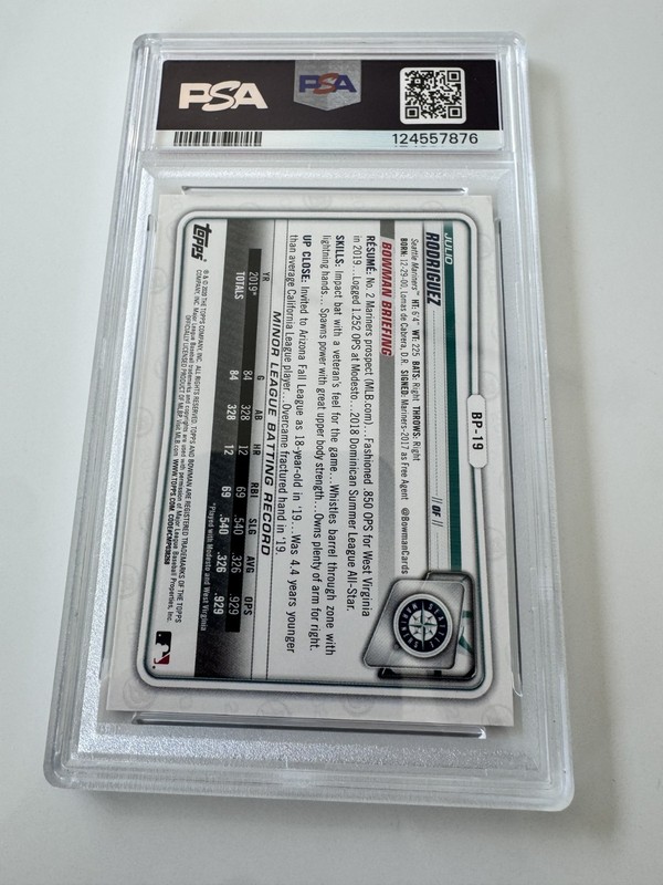 2020 Bowman Paper Prospects #BP19 Julio Rodriguez Camo Rookie Card RC PSA 10 view 2