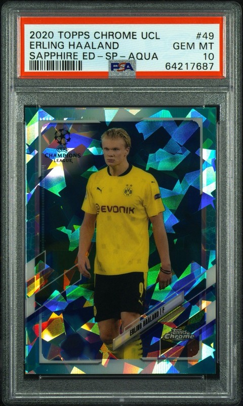 2020-21 Topps Chrome UCL Erling Haaland #49 Aqua PSA 10 /150