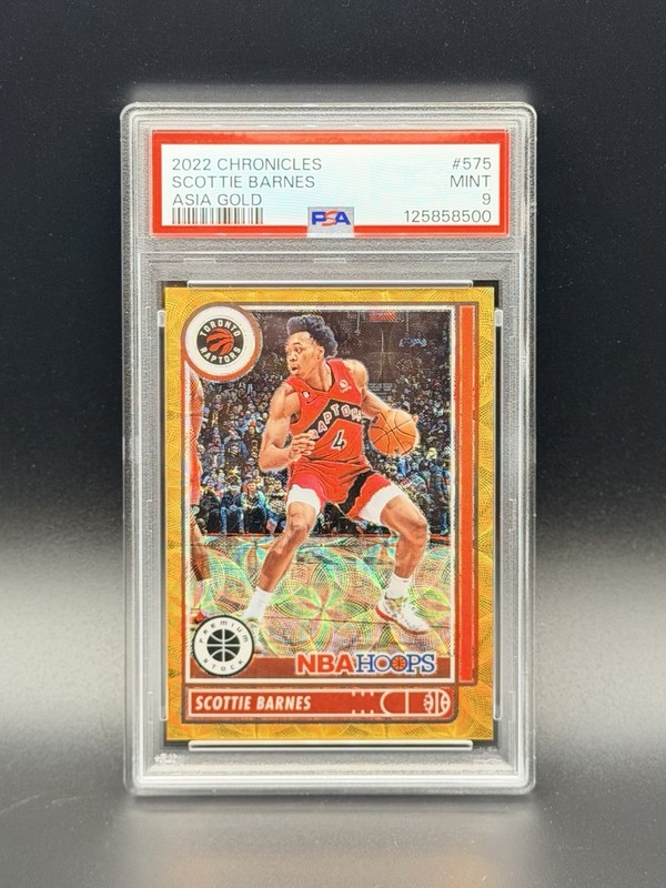 SCOTTIE BARNES 🦖✨• Asia Gold /8 2022-23 Hoops Premium Stock PSA 9