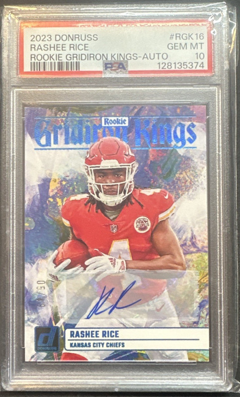 2023 Donruss Rashee Rice Auto Gridiron Kings /49 (RC) PSA 10 Chiefs Rookie Auto