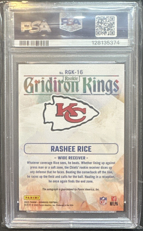 2023 Donruss Rashee Rice Auto Gridiron Kings /49 (RC) PSA 10 Chiefs Rookie Auto view 2