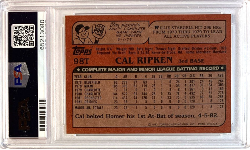 1982 TOPPS TRADED #98T CAL RIPKEN JR. ROOKIE CARD HOF ORIOLES PSA 7--CENTERED view 2
