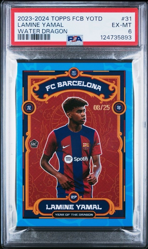 2023-24 Topps FCB Year of the Dragon Lamine Yamal #31 Water Dragon /25 RC PSA 6