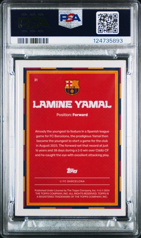 2023-24 Topps FCB Year of the Dragon Lamine Yamal #31 Water Dragon /25 RC PSA 6 view 2