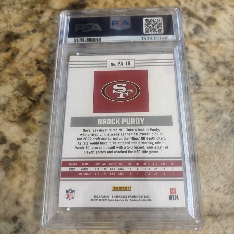 BROCK PURDY 2022 CHRONICLES PANINI ROOKIE RC #PA19 PSA 8 NM-MINT 49ERS NFL HOT! view 2