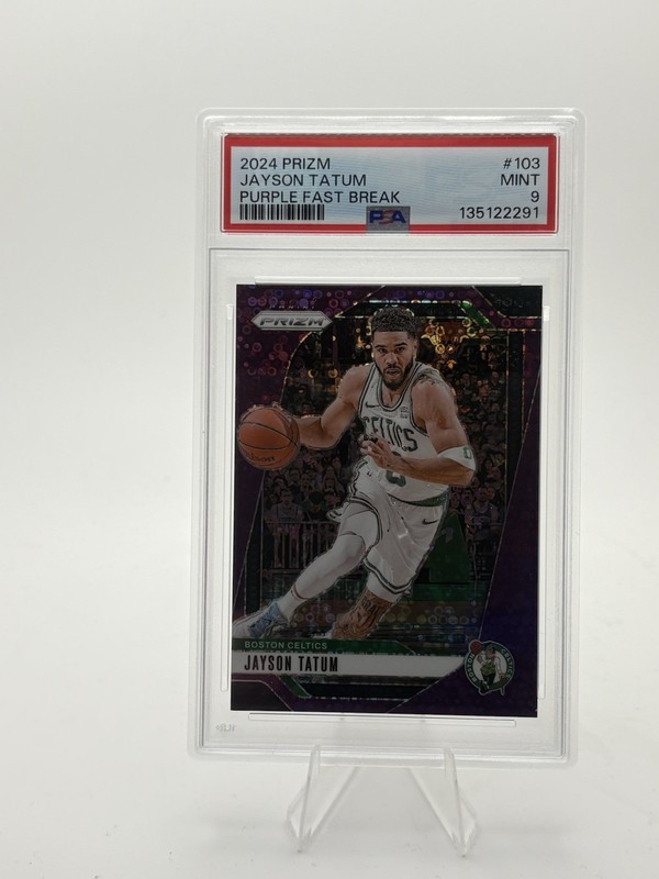 2024-25 Panini Prizm Basketball Jayson Tatum Fast Break Purple Disco /75 PSA 9