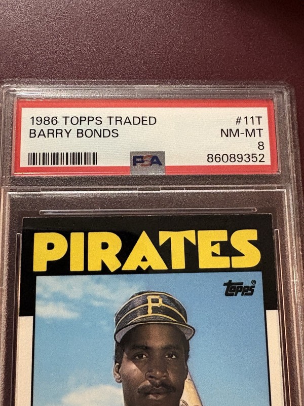 1986 Topps Traded Barry Bonds Rookie #11T RC Pirates HR King* PSA 8 NM-MT view 2
