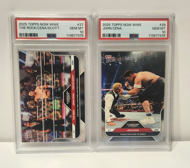 2025 WWE Topps Now Lot of 2 PSA 10 GEM MINT Cards: John Cena Turns Heel #27, #29