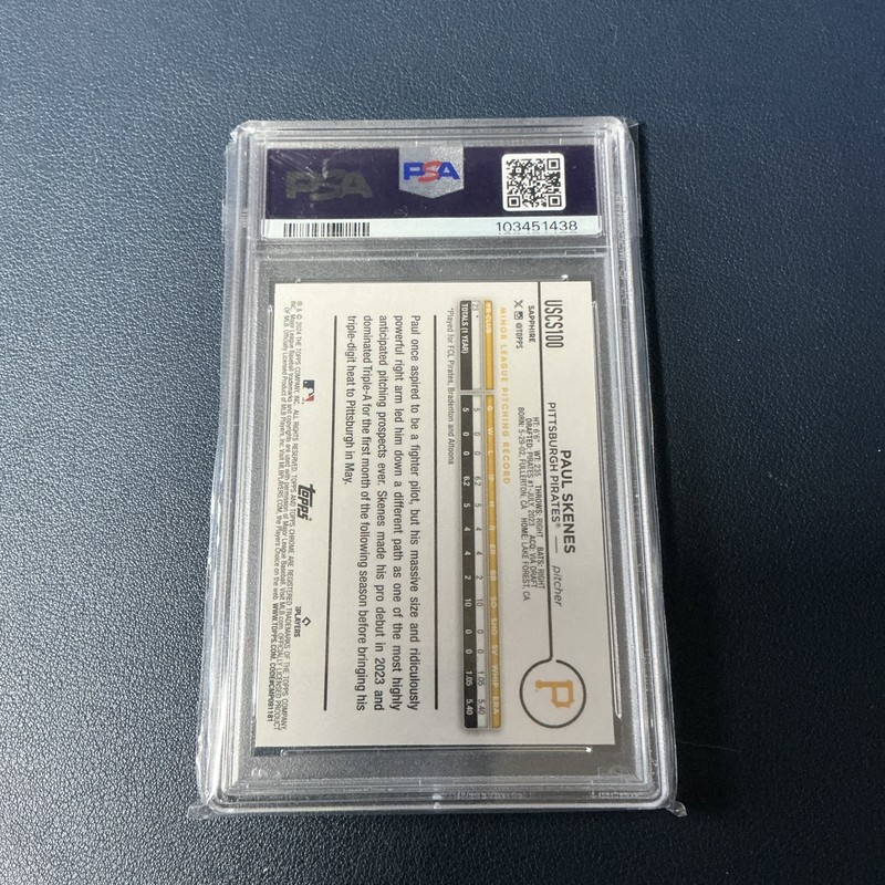 Paul Skenes 2024 Topps Chrome Update Sapphire Rookie RC PSA 9 Pirates  view 2