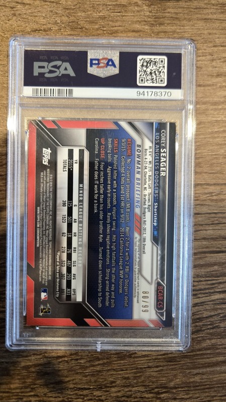 Mint 9 2016 Bowman Chrome Corey Seager AUTO Rookies-Green Ref #CS PSA view 2