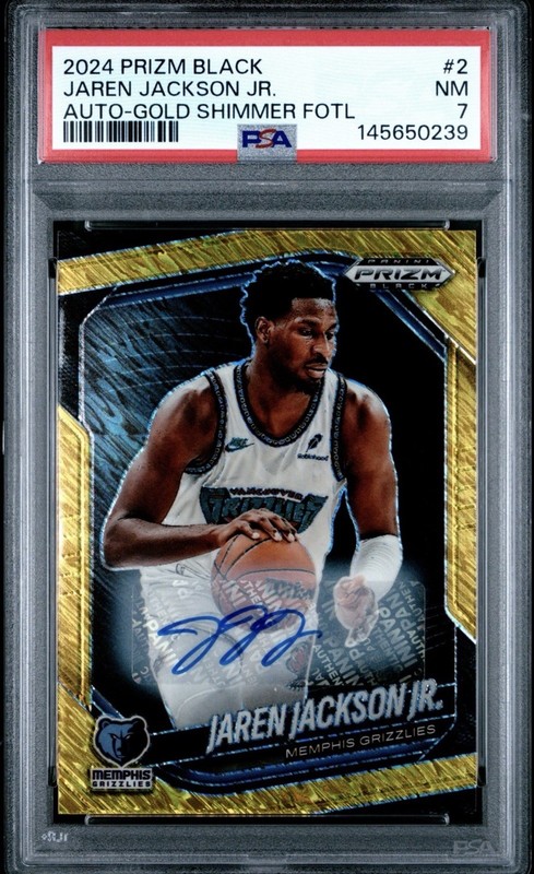 2024 PANINI PRIZM BLACK AUTO-GOLD SHIMMER FOTL #2 JAREN JACKSON JR. 10/10 PSA 7