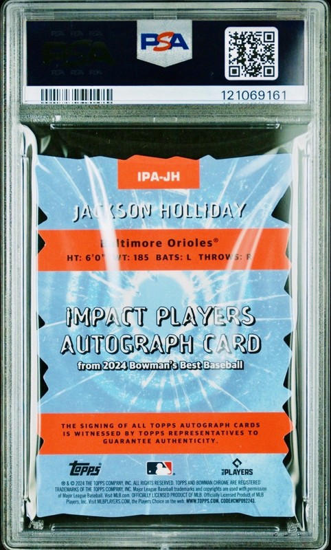 2024 Bowman's Best JACKSON HOLLIDAY Auto Impact Players Lava /50 PSA 10 #IPA-JH view 2