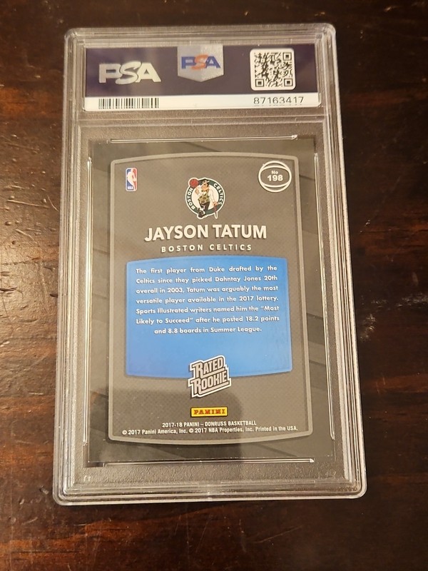 2017 Panini Donruss Jayson Tatum Rookie Card PSA 9 Mint Celtics #198 view 2