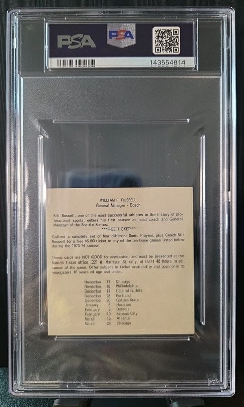 Bill Russell 1973 Shur-Fresh Trading Card - Seattle Supersonics Coach- PSA 1.5 view 2