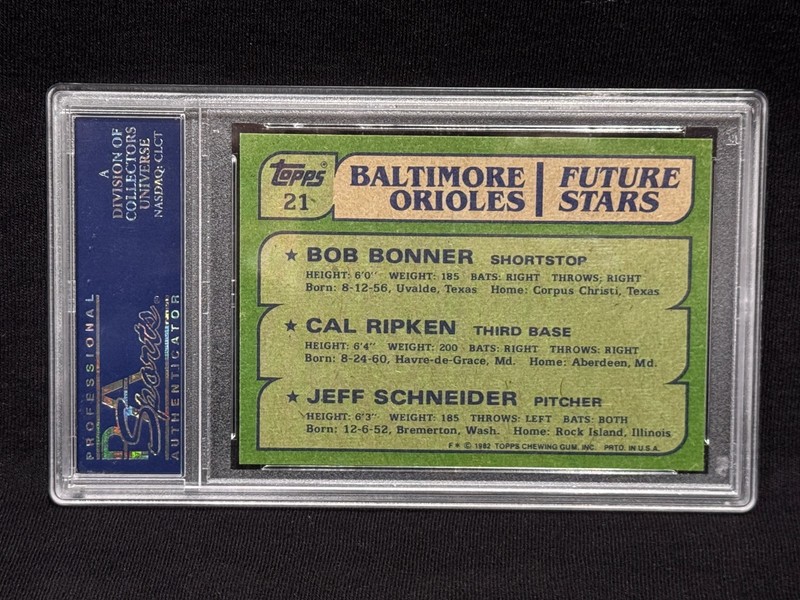 CAL RIPKEN JR. BONNER SCHNEIDER ORIOLES 1982 TOPPS ROOKIE CARD #21 MINT PSA 9 view 2