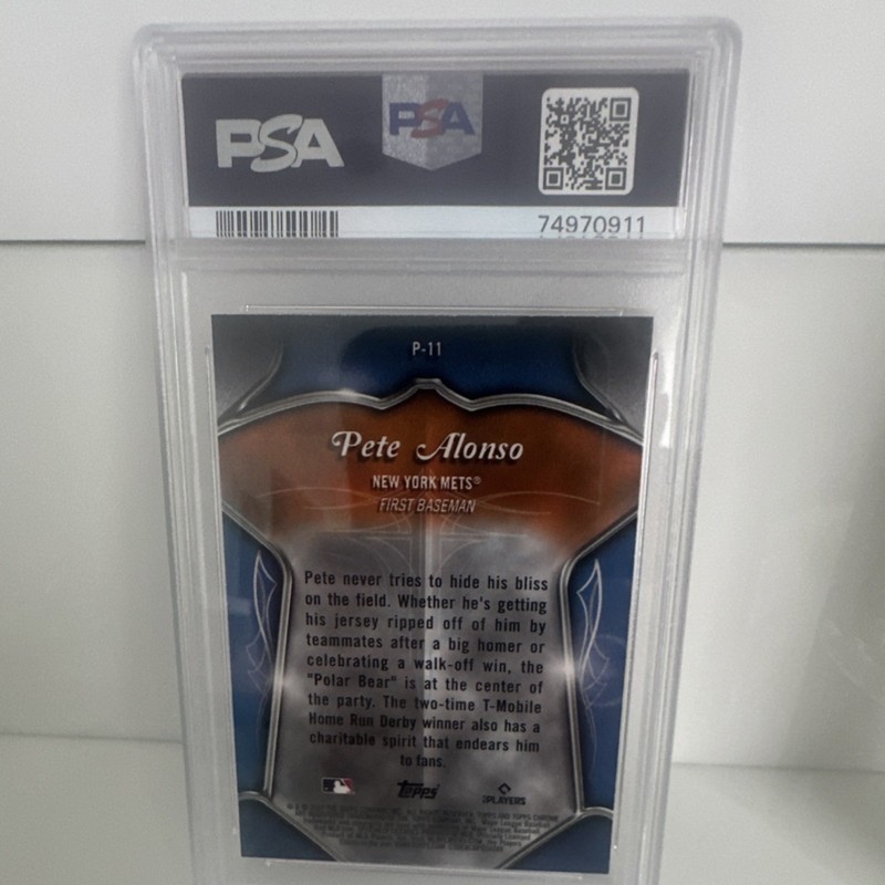 2022 Topps Chrome Pete Alonso Pinstriped Insert #P-11 New York Mets PSA 10 view 2