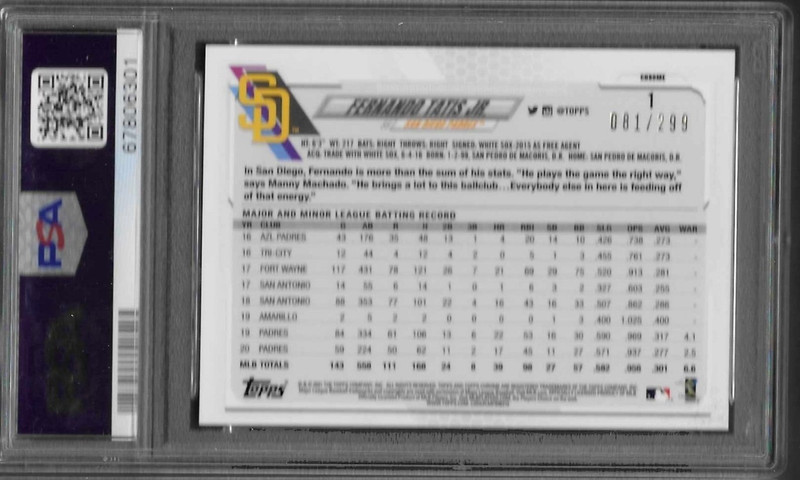 PSA 9 2021 Topps Chrome PURPLE Refractor FERNANDO TATIS JR /299 Graded MINT view 2