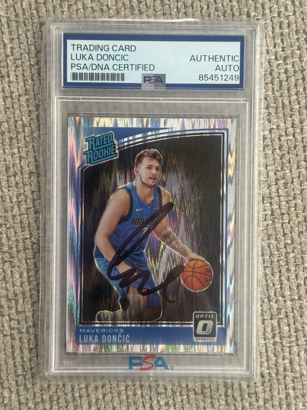 LUKA DONCIC AUTO SIGNED 2018-19 PANINI DONRUSS OPTIC SHOCK RATED RC ROOKIE PSA