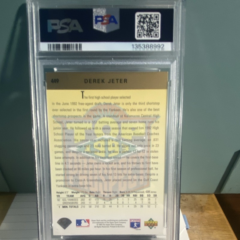 1993 Upper Deck Derek Jeter #449 Rookie PSA 8 Yankees MLB Baseball Base Set view 2