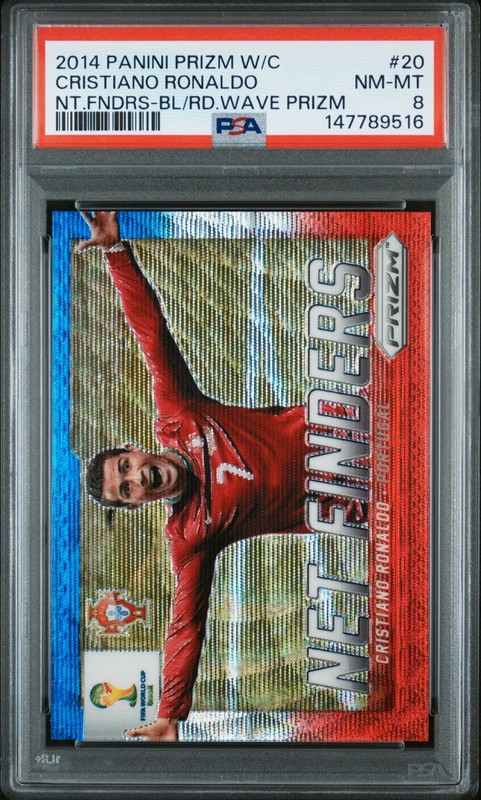 2014 Panini Prizm World Cup Cristiano Ronaldo Net Finders Blue & Red Wave PSA 8