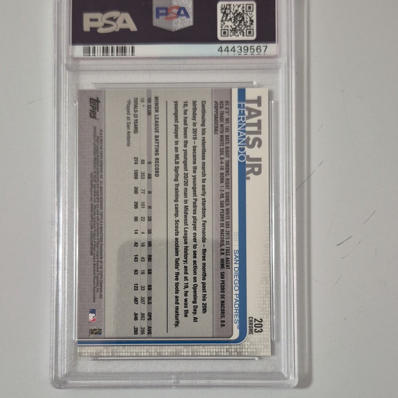 Topps 2019 Chrome Fernando Tatis Jr. #203 PSA 10 GEM MT Rookie San Diego Padres view 2