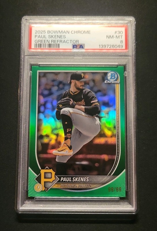 PSA 8 2025 Bowman Chrome Paul Skenes True Green Refractor /99 #30 Book End