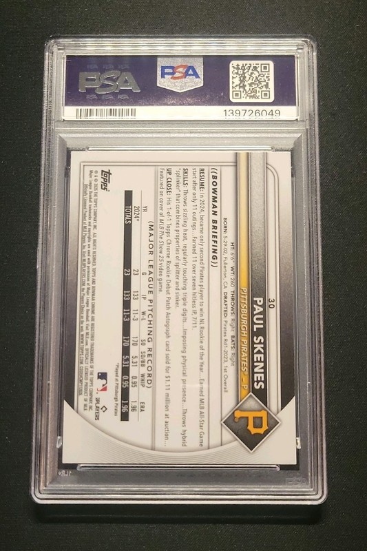 PSA 8 2025 Bowman Chrome Paul Skenes True Green Refractor /99 #30 Book End view 2
