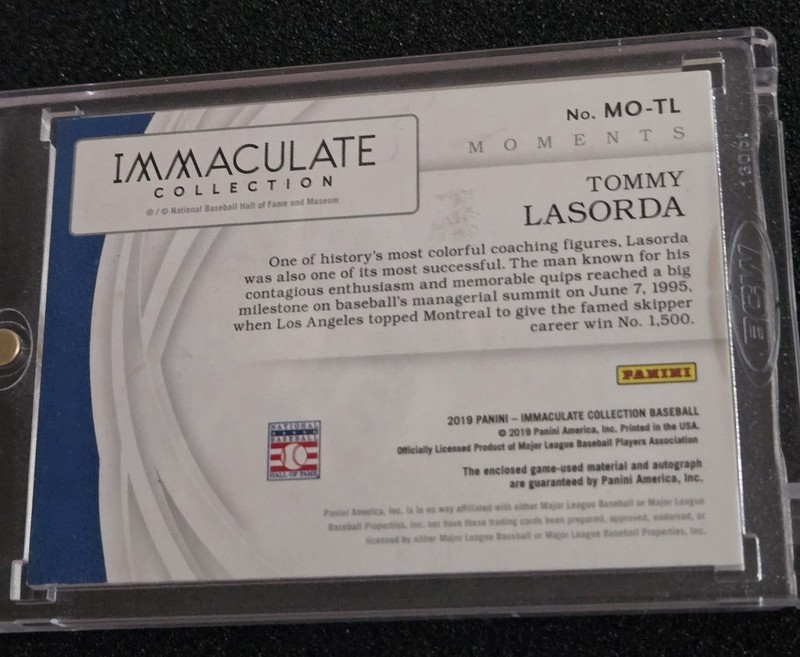 2019 IMMACULATE TOMMY LASORDA 1/1 PATCH AUTO GAME USED "MOMENTS" SICK PATCH! LA view 2