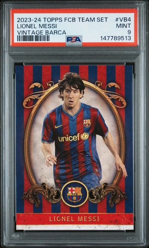2023-24 Topps FCB Team Set Lionel Messi #VB4 Vintage Barca PSA 9