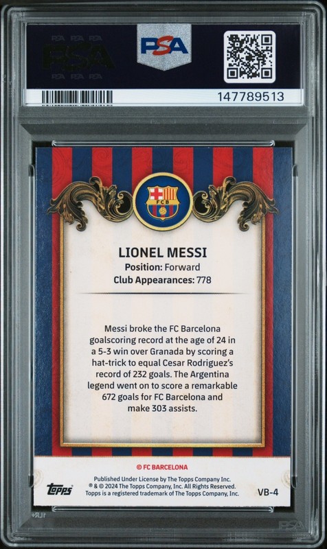 2023-24 Topps FCB Team Set Lionel Messi #VB4 Vintage Barca PSA 9 view 2