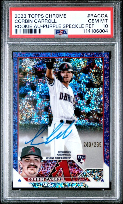 Corbin Carroll 2023 Topps Chrome Rookie Auto #RACCA Purple Speckle /299 PSA 10