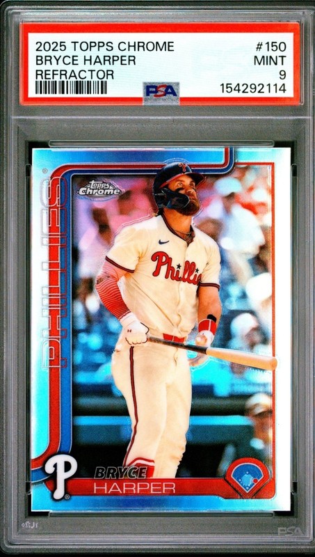 2025 TOPPS CHROME REFRACTOR #150 BRYCE HARPER PSA 9