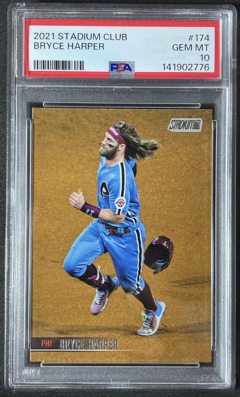 2021 Topps Stadium Club - Bryce Harper #174 Running, Blue Jersey PSA 10 view 1