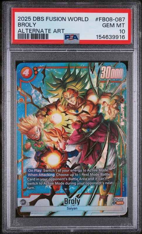 Broly Dragon Ball Super Fusion World Saiyan'S Pride FB08-087 2025 PSA 10