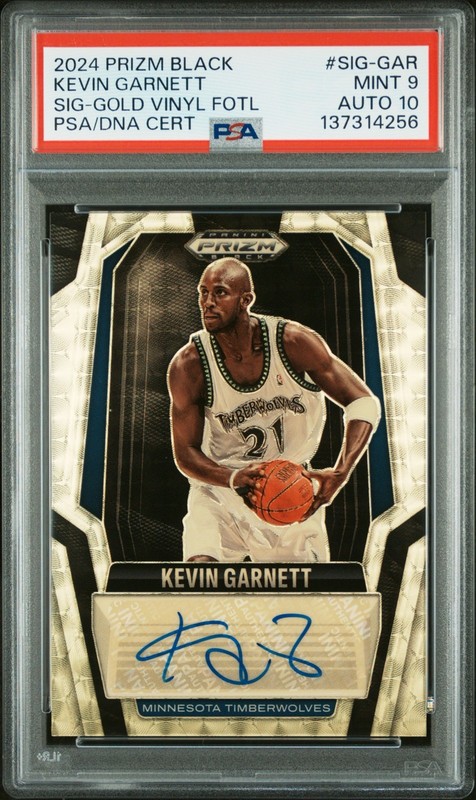 KEVIN GARNETT 2024 PRIZM BLACK GOLD VINYL AUTO /5 PSA 9/10