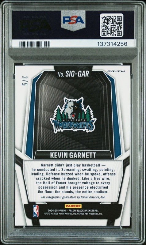 KEVIN GARNETT 2024 PRIZM BLACK GOLD VINYL AUTO /5 PSA 9/10 view 2