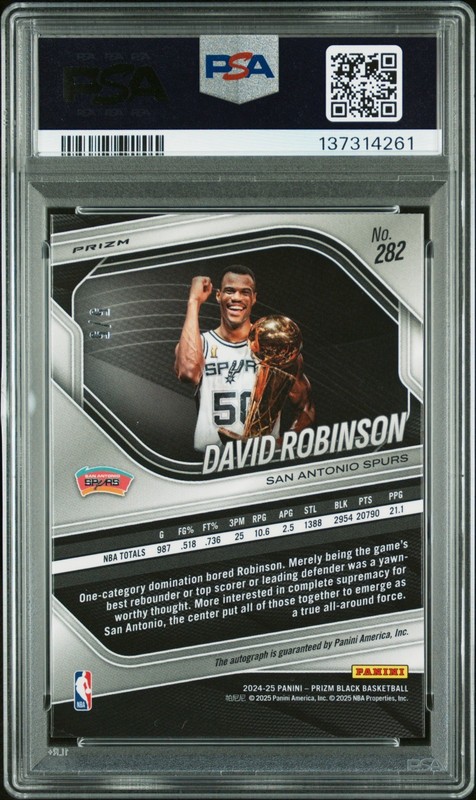 DAVID ROBINSON 2024 PANINI PRIZM BLACK GOLD VINYL AUTO /5 PSA 9 view 2