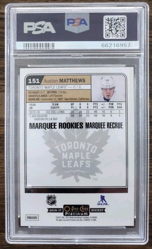 2016-17 O-Pee-Chee Platinum Marquee Rookies Auston Matthews PSA 10 view 2