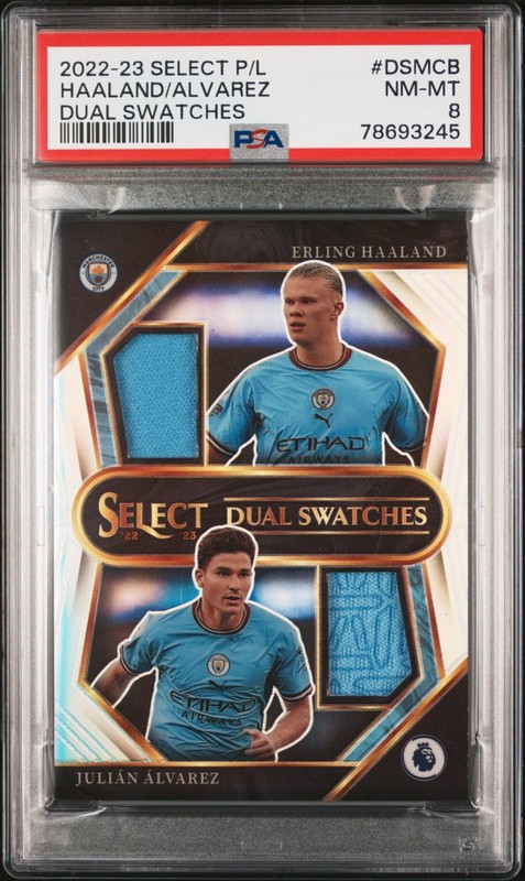 2022-23 Select Premier League Erling Haaland Julian Alvarez Dual Swatches PSA 8