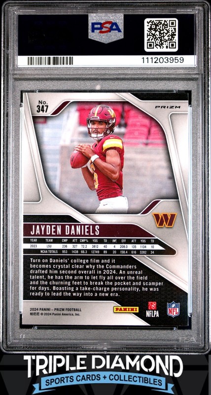 2024 Panini Prizm #347 Jayden Daniels Rookie RC Silver Prizm PSA 10 Gem MT FD219 view 2