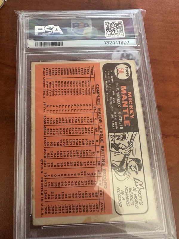 1966 Topps - Mickey Mantle PSA Authentic #50 view 2