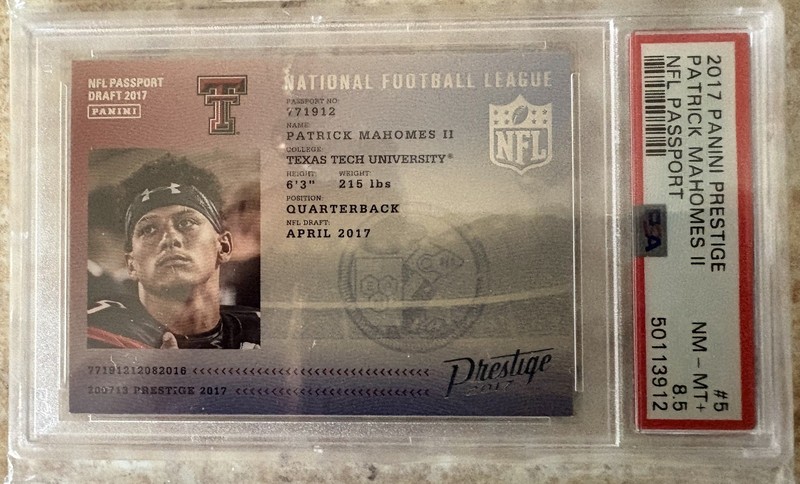 Patrick Mahomes Rookie 2017 Panini Prestige NFL Passport #5 RC Chiefs PSA 8.5