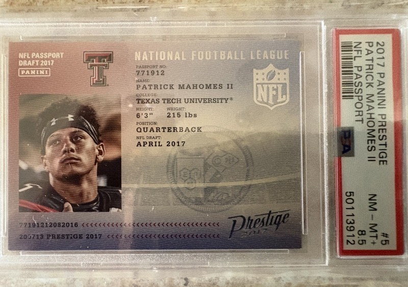 Patrick Mahomes Rookie 2017 Panini Prestige NFL Passport #5 RC Chiefs PSA 8.5 view 2