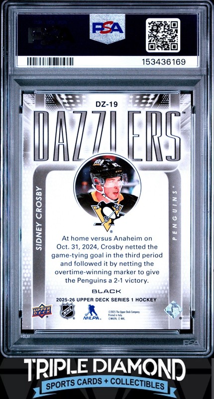 2025 Upper Deck Sidney Crosby Dazzlers Black Penguins PSA 10 Gem MT BNB389 view 2