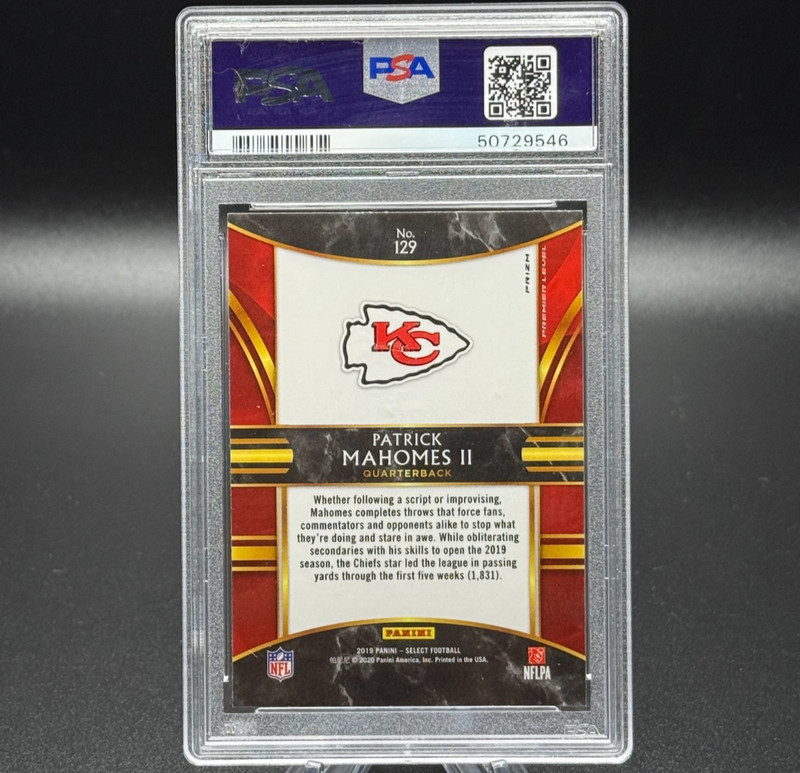 PATRICK MAHOMES II 2019 PANINI SELECT #129 PREMIER LEVEL SILVER PRIZM GEM PSA 10 view 2