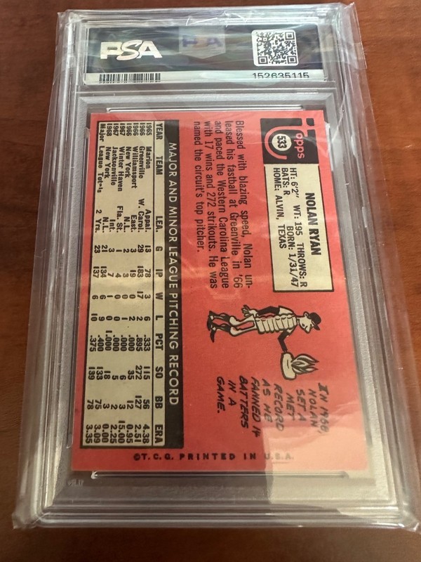 1969 Topps Set-Break #533 Nolan Ryan PSA 6 EX-MT view 2