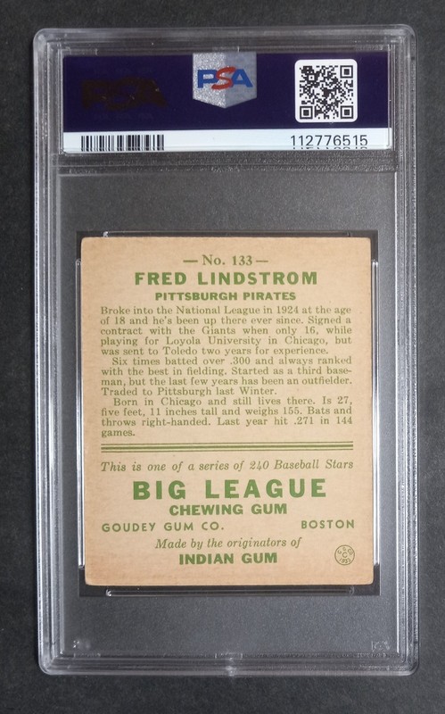 1933 Goudey - #133 Fred Lindstrom - HOF - PSA 3 VG view 2